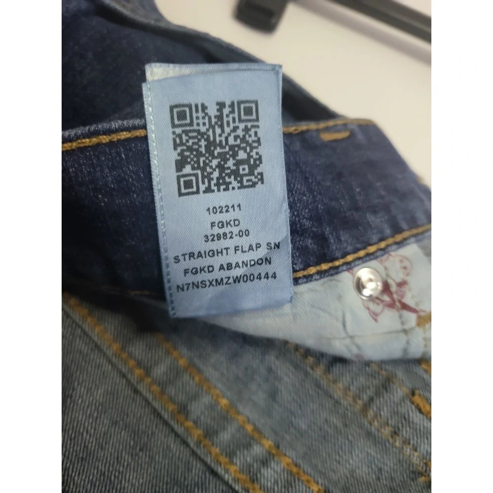 True Religion Ricky Jeans Mens 38x32 Distress Blue Straight Leg Flap Pocket‎